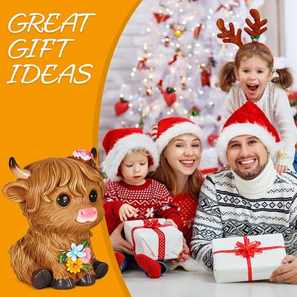 Highland Cow Statue Resin Birthday Gifts for Women,Mom,Beautifully Crafted Home Office Farmhouse Kitchen Decorations Garden Figurine