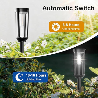 Solar Pathway Lights Outdoor Waterproof IP65, 6 Pack Cool White Solar Walkway Lights, Auto On/Off Outdoor Light for Lawn Garden Patio Driveway Decor Landscape Lighting