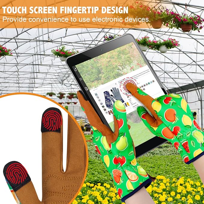 Leather Gardening Gloves for Women Thorn Proof Garden Gloves Touch Screen Working Gloves Gifts,M