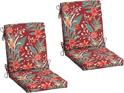 Arden 2-Pack earthFIBER Outdoor Patio Dining Chair Cushion, 20x44, Rain-Proof Seat Pad, Fade-Resistant Outdoor Cushion Luau Red Tropical Floral