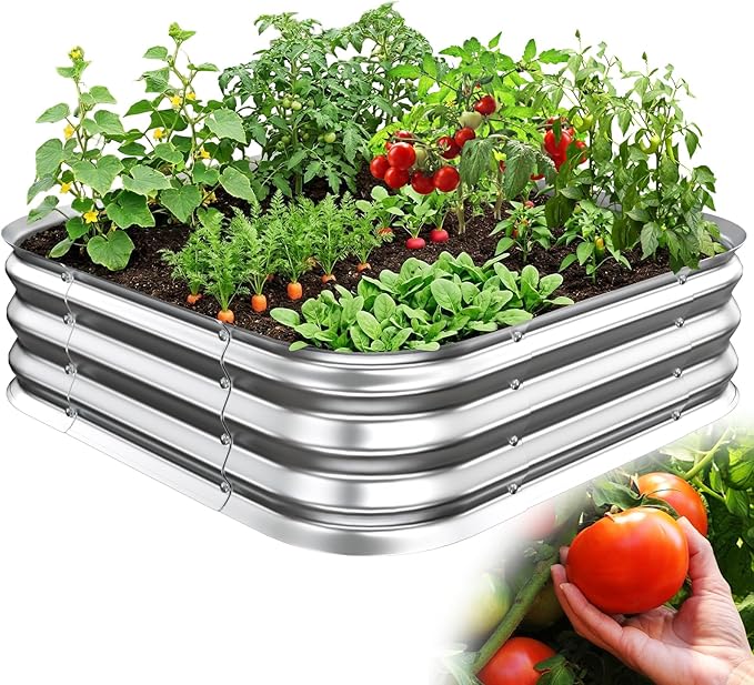 Galvanized Raised Garden Bed, 2x2 ft Heavy Duty Metal Planter Box for Vegetables, Flowers & Herbs, 12" Raised Outdoor Modular Gardening Bed, Above Ground Growing Container, Easy Assembly, Silver