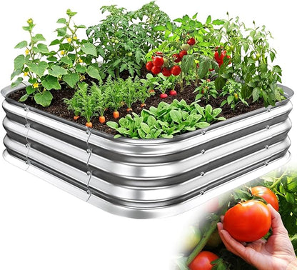 Galvanized Raised Garden Bed, 2x2 ft Heavy Duty Metal Planter Box for Vegetables, Flowers & Herbs, 12" Raised Outdoor Modular Gardening Bed, Above Ground Growing Container, Easy Assembly, Silver