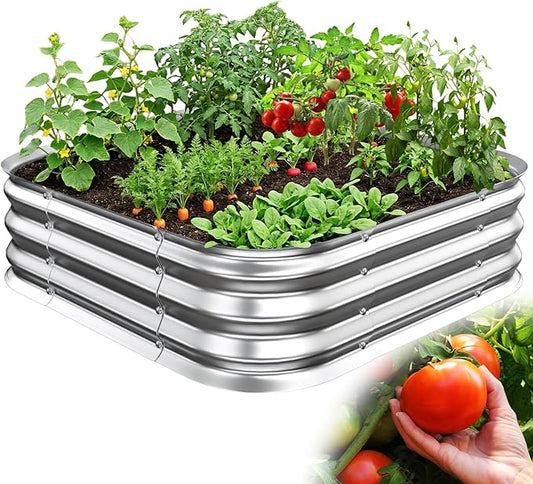 Galvanized Raised Garden Bed, 2x2 ft Heavy Duty Metal Planter Box for Vegetables, Flowers & Herbs, 12" Raised Outdoor Modular Gardening Bed, Above Ground Growing Container, Easy Assembly, Silver