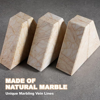 Marble Bookends，Natural Decorative Bookend for Shelves, Non-Skid Book End for Heavy Books, Idea Book Stoppers & Holder for Desk Bookshelf Decor, Modern Home Decor Cream Color Book Ends, Set of 2