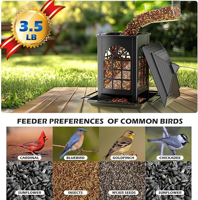 Birdream 2 Pack Bird Feeders for Outdoor Hanging, Assembly Required, 1-Min Easy Setup, Classic Courtyard Design, Attracting Cardinals Chickadees Goldfinches & Sparrows, Total 7 LB - Black