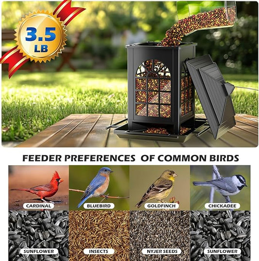 Birdream 2 Pack Bird Feeders for Outdoor Hanging, Assembly Required, 1-Min Easy Setup, Classic Courtyard Design, Attracting Cardinals Chickadees Goldfinches & Sparrows, Total 7 LB - Black