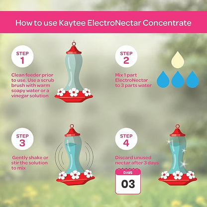 Kaytee Hummingbird ElectroNectar Wild Bird Food,16 oz Concentrate,Makes 128 oz of ElectroNectar,(Pack of 4)