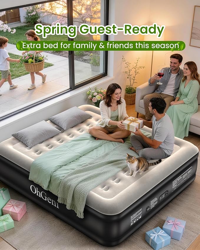 OhGeni King Size Air Mattress, Family Choice Award with Built in Pump, Ideal Alternative to a Bed, 18'' Comfortable Blow Up Colchones Inflables Mattress for Home, Guests, Portable Air Bed, 700 lbs