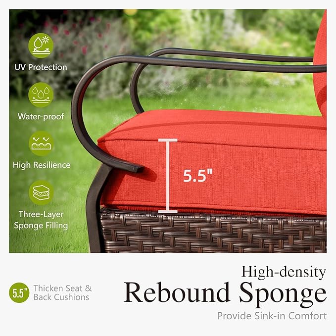 Sophia & William Patio Furniture Set with Fire Pit Table, 5 PCS Metal Outdoor Conversation Set Sofa Couch with Fire Pit Table, 4 Sofa Chairs for Outdoor Seating,Backyard,Porch(Red)