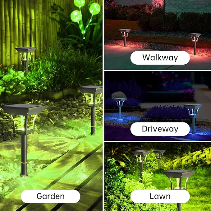 Solar Pathway Lights Outdoor, IP65 Waterproof Bright Solar Outdoor Lights, LED Solar Garden Lights Landscape Lighting for Walkway Lawn Patio Backyard (6 Pack, RGB)