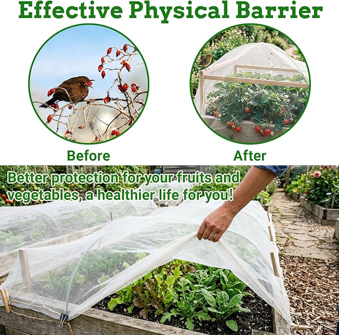 Ultra Fine 10'x20' Garden Netting – No Frame Needed, Easy Install, Pest Barrier & Bird Netting, Plant Cover for Garden, Greenhouse, Patio, Protecting Vegetables, Flowers, Trees