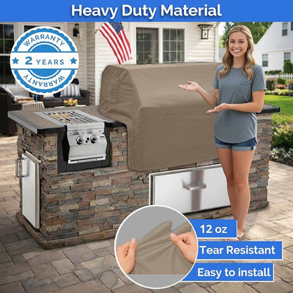 Covers & All Built-in Grill Cover for Outdoor Grill – Heavy Duty 12 oz Waterproof Built-in BBQ Grill Cover, PVC-Coated Polyester with Elastic Hem for Snug Fit (44 x 26 x 24 inches, Beige)