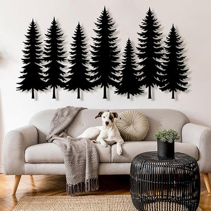 lunwall Metal Pine Tree Wall Art, Metal Forest Wall Art, Pine Branch Wall Decor, Christmas Tree Wall Decor, Forest Wall Hanging, Nature Lover Gift (Style 1, 69" W x 37" H / 175 x 95 cm)
