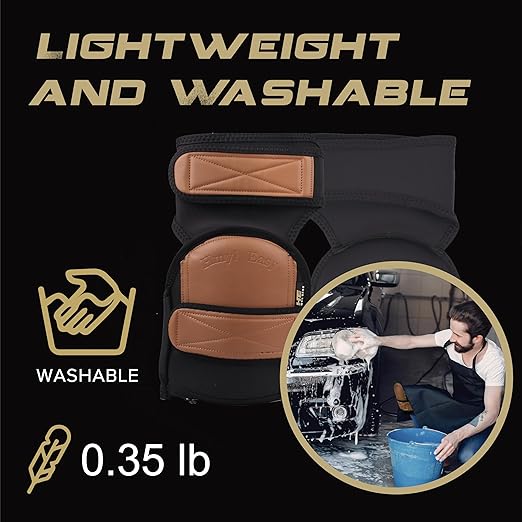 Super Soft Two Straps Leather Knee Pads for Work With Extra Two Pairs of Liners, Shorts Available, Replaceable Inner Cushion Knee Pads for Construction, Garden, Clean, Floor and Garage – Beige for Man