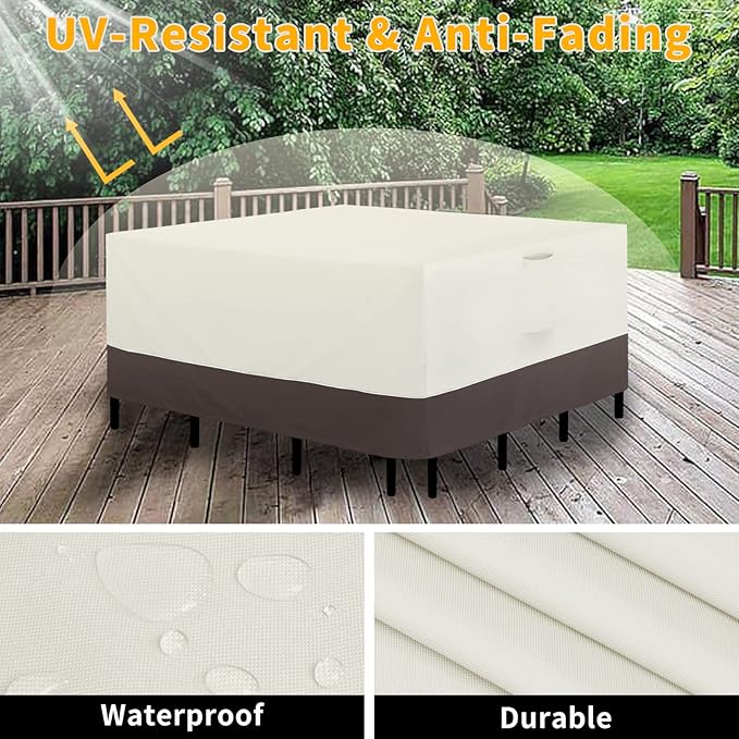Easy-Going Patio Furniture Cover 96"x96" Square Outdoor Table and Chair Set Covers Waterproof UV Resistant Outdoor Sectional Sofa Set Covers, Beige/Brown