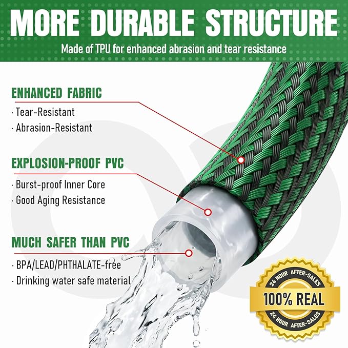 NON-EXPANDABLE Garden Hose 25 ft, Heavy Duty Flexible Water Hose, Kink Resistant Lightweight Hybrid Hose with Durable Fabric Skin, Leakproof Hose Male to Female Fittings
