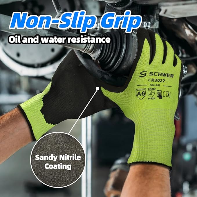 Schwer 6 Pairs Cut Resistant Work Gloves ANSI A6/A7 (Send Randomly) Cut Proof Glove CR3027, Touchscreen, Working Gloves for Men and Women Used for Woodworking, Glass Cutting, Construction, L