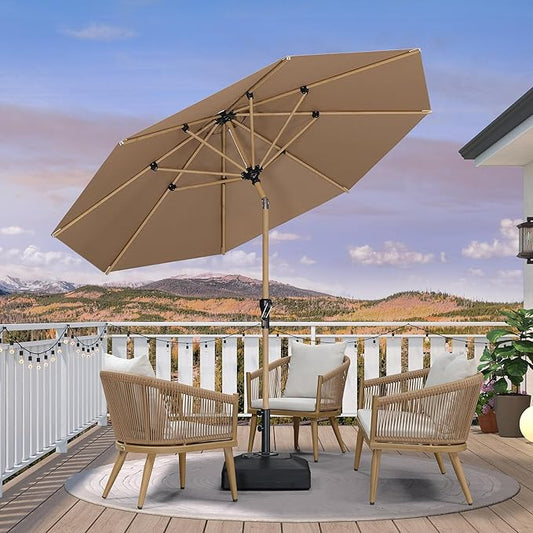 PURPLE LEAF 10 Feet Patio Umbrella Outdoor Table Umbrella Aluminum Round Market Umbrella with Push Button Tilt & 8 Sturdy Ribs and Crank Commercial Sun Umbrella for Garden Patio Balcony, Taupe