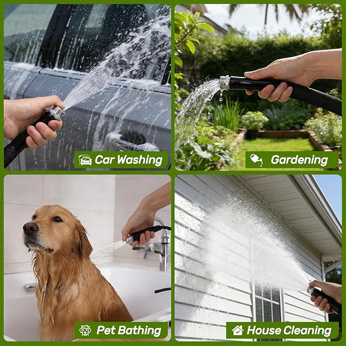 Garden Hose 100ft Non-Expandable,Lightweight,Premium Flexible, Kink-Resistant Design, Extra Durable & Leakproof with Solid Fittings, Easy Coil Storage for Car,Lawn,Pet&Outdoor Using (100FT)