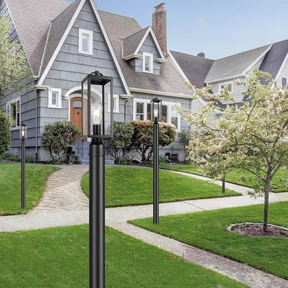 Outdoor Post Light Fixture, 16 Inch Tall Modern Exterior Square Pillar Lantern with Clear Glass, Transitional Black Pier Mount Lamp, Contemporary Pole Light for Garden, Backyard, Patio, Pathway