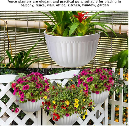 Zubebe 16 Pcs Resin Wall Hanging Planters White Hanging Flower Pots with Drainage Hole Fence Planters for Indoor Outdoor Plant Balcony Railing Decor(8.07 x 6.69 x 4.92'')