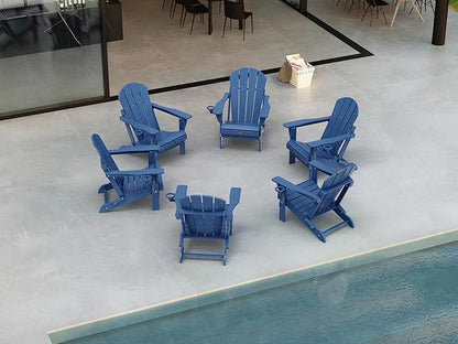 Ciokea Folding Adirondack Chair 6 Pack, Patio Adirondack Chair Weather Resistant, Plastic Fire Pit Chair with Cup Holder, Lawn Chair for Outdoor Porch Garden Backyard Deck (Royal Blue)