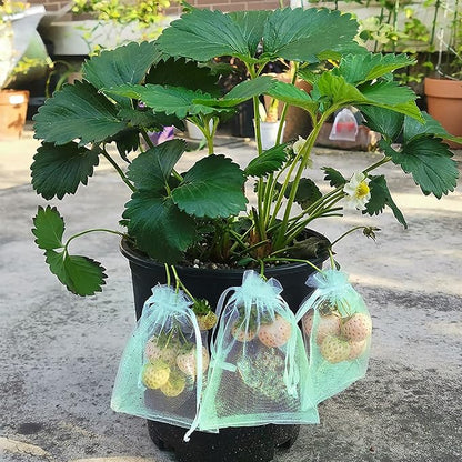 MIXC 100 Pcs Fruit Protection Bags, 12''×16''Fruit Netting Bags for Fruit Trees Fruit Cover Mesh Bag with Drawstring Netting Barrier Bags for Plant Fruit Flower