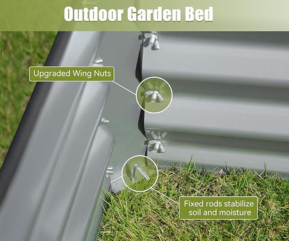 Domi Galvanized Raised Garden Bed, Outdoor Planter Garden Boxes Large Metal Planter Box for Gardening Vegetables Fruits Flowers, Silvery (6x3x1.5ft)