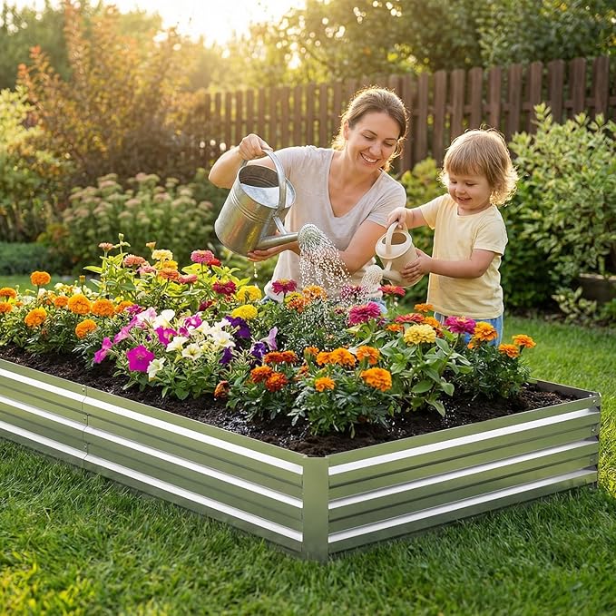 6x3x1FT Galvanized Raised Garden Bed Outdoor Patio, Large Rectangular Metal Planter Boxes,Plant Container Kit for Gardening, Vegetables, Flowers, Herbs,Silver,1 Pack