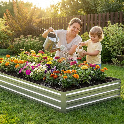 6x3x1FT Galvanized Raised Garden Bed Outdoor Patio, Large Rectangular Metal Planter Boxes,Plant Container Kit for Gardening, Vegetables, Flowers, Herbs,Silver,1 Pack