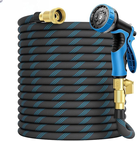 Garden Hose 100 ft, 2025 Upgarded Flexible Water Hose 100ft With 10-Pattern Spray Nozzle, Kink-Free, Lightweight, Durable, Leak-Proof Solid Brass Fittings (Black & Blue)