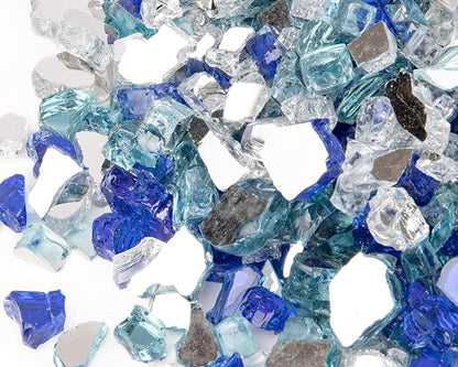 GASPRO 20 lbs Fire Glass for Propane Fire Pit, 1/2-Inch Reflective Fireplace Glass Rocks for Fire Pit Table, Blend of Cobalt Blue, Caribbean Blue and Platinum