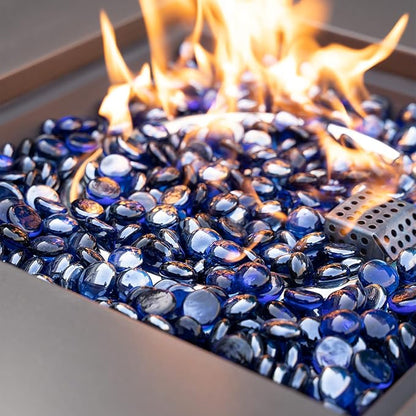 onlyfire Flat Fire Glass Beads for Propane Fire Pit, 1/2 Inch Reflective Firepit Glass Rocks 10 Pounds Flat Marbles for Gas Fireplace and Fire Pit Table, High Luster Royal Cobalt Blue