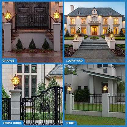 Soccer Ball Outdoor Post Light for Lawn Porch Yard Driveway, Black Globe Outside Pier Mount Post Light Fixtures, Waterproof Sphere Lamp Post Light, Exterior Pole Mount Light(Large,2 Pack)