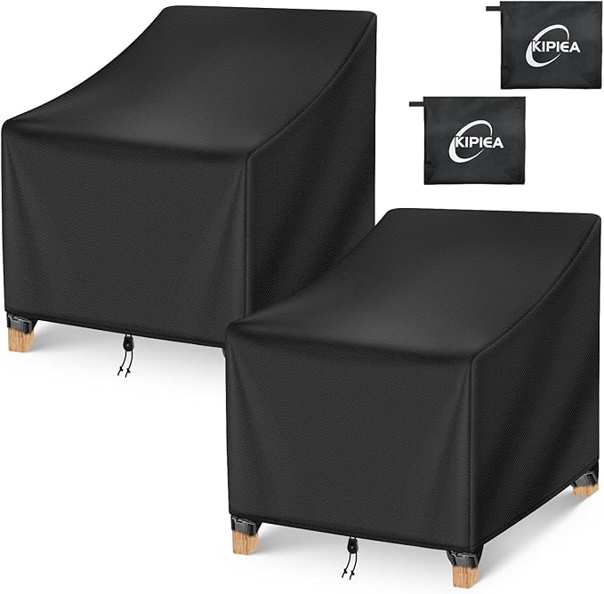Kipiea Patio Chair Covers Waterproof Winter 2 Pack - Heavy Duty Lawn Outdoor Furniture Chair Covers with Anti UV and No Tears, No Fading (38" W x 31" D x 31" H)