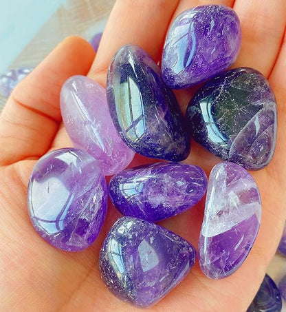 QINJIEJIE 0.9 LBS Amethyst Polished Stones Tumbled Crystals Bulk Gemstones 0.6-1" Irregular Stone Natural Reiki Healing Crystal for Plants Succulents Vase Filler Decoration Energy Witchcraft Gifts