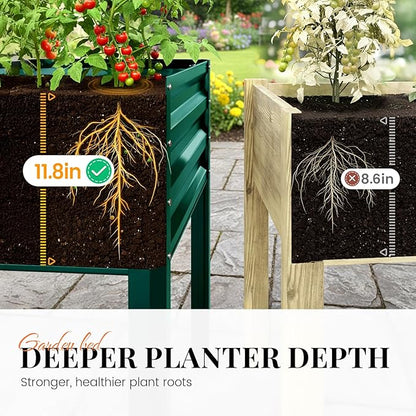 KING BIRD Large Raised Garden Bed with Legs & Storage Shelf Galvanized Elevated Planter Box for Backyard, Patio, Balcony, 400lb Capacity, Green 48×24×31.5 in
