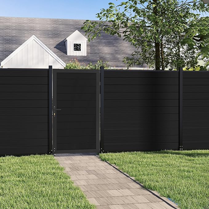 Mondaria Aluminum Privacy Fence Gate, 6ft(H) x 3ft(W) – Outdoor Privacy Fence Gate with Metal Frame and Knob Kits, Black (Without Post)