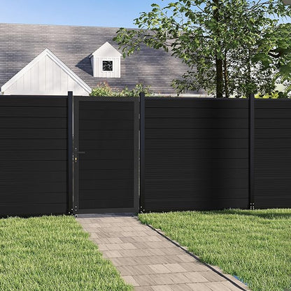 Mondaria Aluminum Privacy Fence Gate, 6ft(H) x 3ft(W) – Outdoor Privacy Fence Gate with Metal Frame and Knob Kits, Black (Without Post)