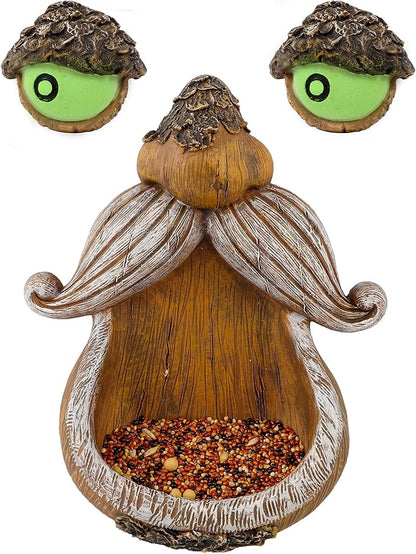 Juegoal Tree Face Decor Bird Feeder Outdoor, Eyes Glow in Dark Fun Old Man Tree Hugger Sculpture Yard Art Garden Lawn Ornament Decoration