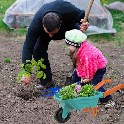 Kids Gardening Set with Wheelbarrow, Real Metal Garden Tools for Kids Ages 3-8, 4 Long Handle Tools, 3 Hand Tool, Gloves, 5 Stickers, Handbook, Outdoor Backyard Toys for Toddler Gift