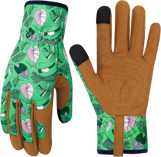 Leather Gardening Gloves for Women Thorn Proof Garden Gloves Touch Screen Working Gloves Gifts,M