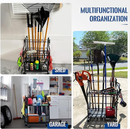 Mythinglogic Garden Alloy Steel Tool Organizer for Garage, Basketball Rack, Ball Storage with Baseball Bat Holder