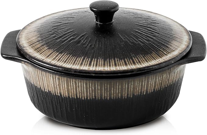 KOOV Ceramic Casserole Dish with Lid, 2 Quart, 9 inch, Rough Black