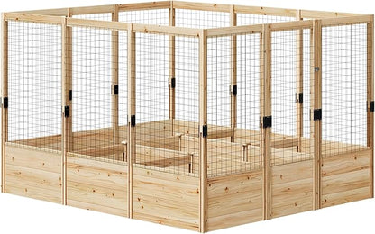 AMERLIFE Raised Garden Bed with Deer Proof Fence, 7.5Wx9Dx6H Outdoor Wooden Raised Garden Bed Planter with 19" Depth Planter Box