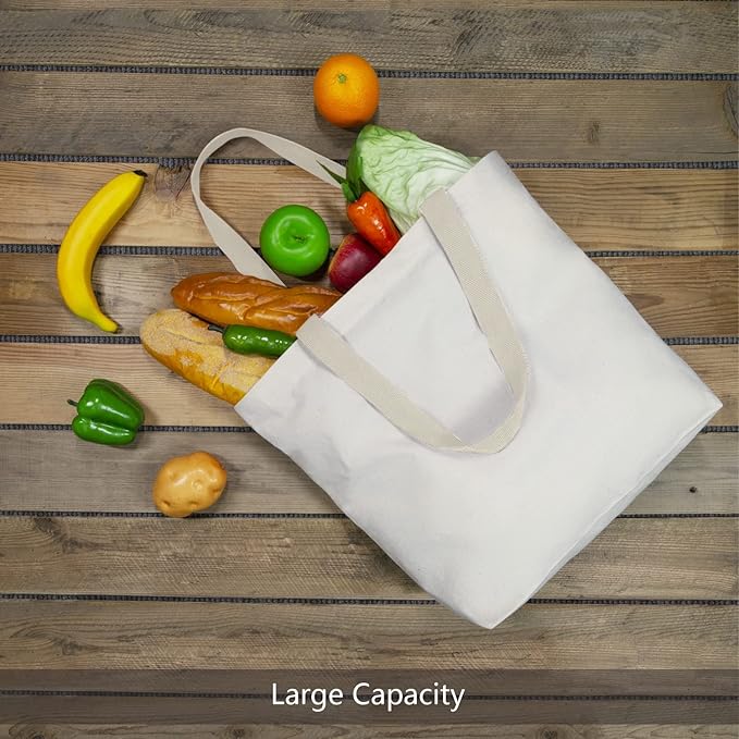 TOPDesign 12-Pack Canvas Tote Bags with Magnetic Snap, Reusable Grocery Shopping Bags, DIY Your Creative Designs