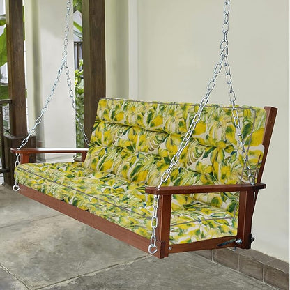 Swing Replacement Seat Cushions, 2-3 Seater Bench Cushions for Outdoor Furnitur with Backrest, Garden Recliner Seat Cushions Waterproof Sofa Pads (Botanical Yellow, 63x40in)