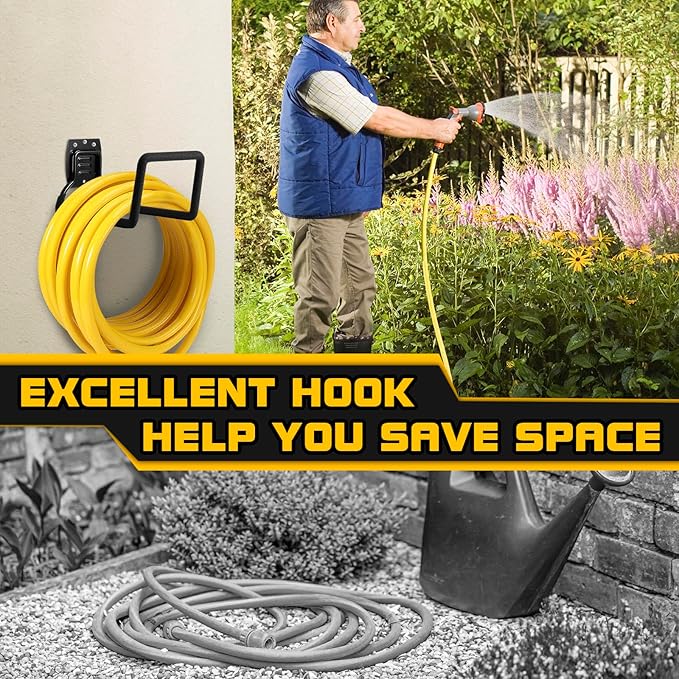 Garden Hose Holder, Metal Wall Mounted Water Hose Reel for Outside, Durable Hook Stand for Garden Hose Storage, Water Hose, Extension Cords, Flexable Hose Use(1Pack)