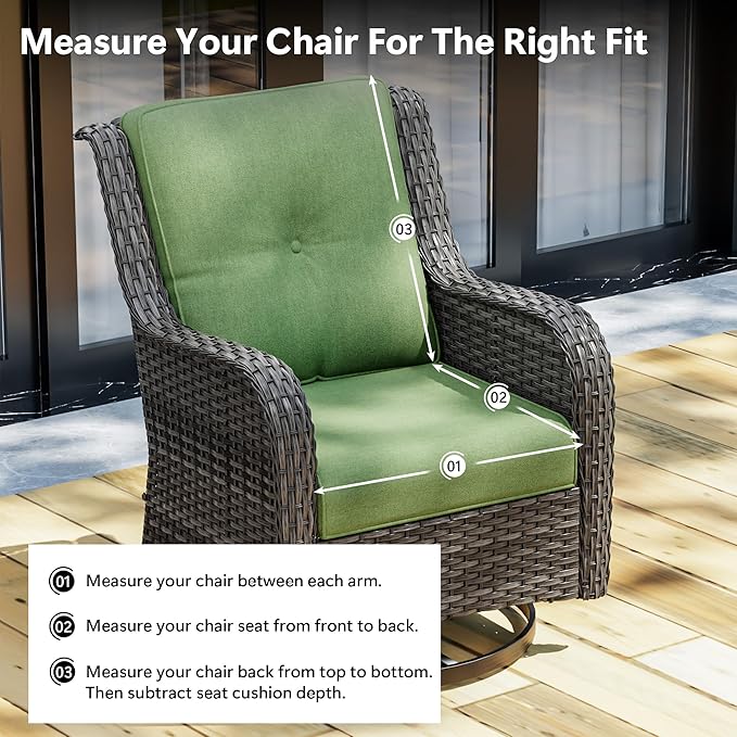 Outdoor Chair Cushions Set for Patio Furniture, 22x25/22x24 Inch, Waterproof & Fade Resistant Patio Chair Cushions, Thick Patio Furniture Cushion for Chair, Sofa, and Couch (Green, 2 Set)