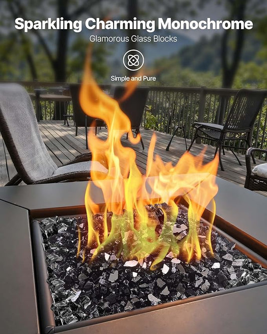VEVOR Fire Glass, 10 LBS / 4.5 KG High-Temperature Resistant Fireplace Rocks, 1/2-Inch / 12.7 mm Reflective & Smokeless Firepit Glass Rock, High Luster Stone Landscaping for Fire Pit Table, Black